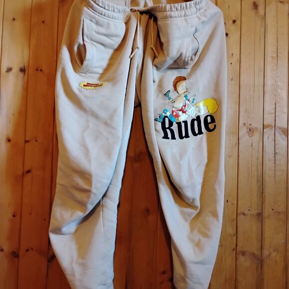 Men's Beige XL Viacom Beavis and Butthead Rude Joggers Pants Mike Judge Cartoon - Picture 3 of 5
